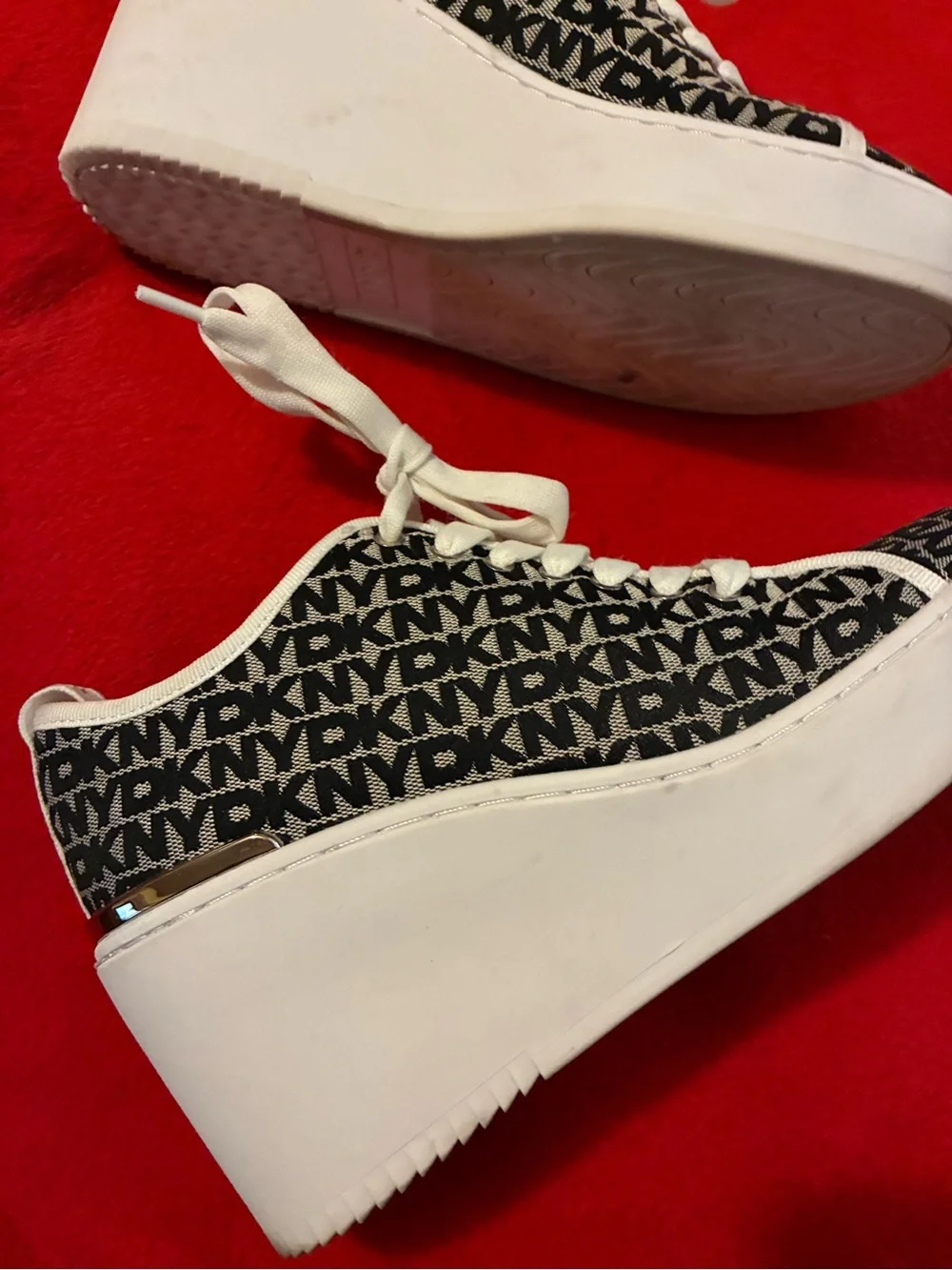 DKNY Logo Platform Sneakers with White Soles